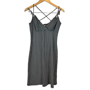 5/$25 Vintage 2000s Y2K Slinky Strappy Dress Black Gray White Striped Large